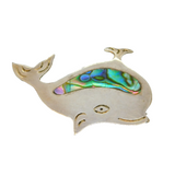 'Alpaca Mexico' Silver Tone Abalone Shell Whale Fish Brooch Pin Vintage c1990