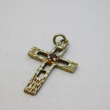 Sterling Silver Garnet Set Textured Cross Charm Pendant Vintage c1970