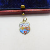 Sterling Silver and Enamel Luzern Travel Shield Charm Pendant Vintage c1970