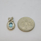Sterling Silver Blue Topaz Oval Drop Charm Pendant Vintage c1990