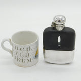 Edwardian Silver Plated & Leather Hip Flask & Stirrup Cup Antique c1910