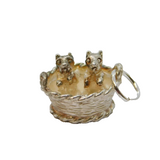 Sterling Silver Puppies In Basket Charm Pendant Vintage c1970
