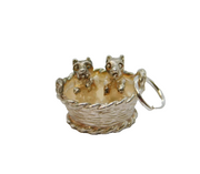 Sterling Silver Puppies In Basket Charm Pendant Vintage c1970