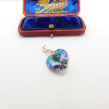 Sterling Silver Iridescent Diamond Paste Heart Charm Pendant Vintage c1970