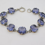Sterling Silver Carved Purple Glass Set Panel Bracelet Vintage c1970 19cm Length
