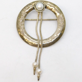 Studio Jewellery Sterling Silver & Pearl Set Circular Drop Brooch Vintage