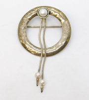 Studio Jewellery Sterling Silver & Pearl Set Circular Drop Brooch Vintage