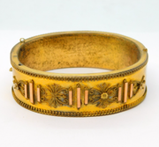 Victorian Gold Plated Etruscan Style Cuff Bangle Bracelet Antique c1860