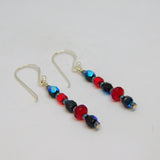 Pair of Sterling Silver Black & Red Beaded Drop Earrings Contemporary c2010