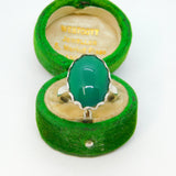 Sterling Silver Natural Green Stone Set Adjustable Ring Vintage c1970 Size O