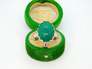 Sterling Silver Natural Green Stone Set Adjustable Ring Vintage c1970 Size O