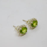 Pair of Sterling Silver Peridot & White Sapphire Stud Earrings Vintage c1970