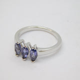 Sterling Silver Triple Marquise Tanzanite Dress Ring Vintage c1970 Size O 1/2