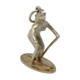 Sterling Silver Downhill Skier Charm Pendant Vintage c1970