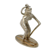 Sterling Silver Downhill Skier Charm Pendant Vintage c1970