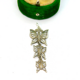 Sterling Silver Triple Butterfly Drop Charm Pendant Vintage c1970