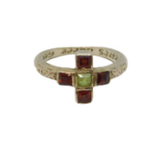 Sterling Silver 4 Garnet & Peridot Posy Style Ring Vintage c1970s Size L 1/2