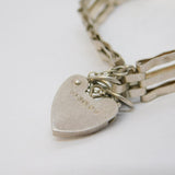 Sterling Silver Gate Link Charm Bracelet with Heart Lock Clasp Vintage London