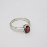 Sterling Silver Oval Garnet Solitaire Dress Ring Vintage c1970 Size N