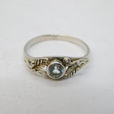 Sterling Silver & Aquamarine Set Floral Dress Ring Vintage c1990s
