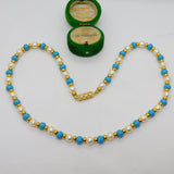 Gold Plated, Turquoise & Simulated Pearl Bead Necklace Vintage c1980