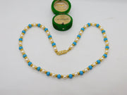 Gold Plated, Turquoise & Simulated Pearl Bead Necklace Vintage c1980