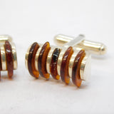 Pair of Sterling Silver Baltic Amber Set Gents Cufflinks Vintage c1960