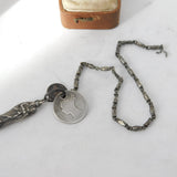 Victorian Sterling Silver Religious Charm with Quarter Farthing & Coin c1860