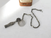 Victorian Sterling Silver Religious Charm with Quarter Farthing & Coin c1860