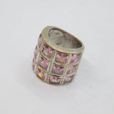 Sterling Silver 15 Pink CZ Wide Band Statement Ring Modern c2000 Size L 1/2