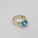 Sterling Silver Faceted Blue Topaz Studio Cocktail Ring Modern c2000 Size M 1/2