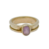 Sterling Silver Oval Amethyst Studio Style Band Ring Vintage c1970 Size R 1/2