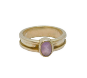 Sterling Silver Oval Amethyst Studio Style Band Ring Vintage c1970 Size R 1/2
