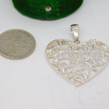 Sterling Silver Cutwork Leaf Crystal Set Heart Charm Pendant Vintage c1970