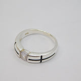 Sterling Silver Black Enamel & Paste Set Band Ring Vintage c1970 Size P 1/2