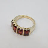 Sterling Silver 4 Garnet Chunky Half Eternity Band Ring Vintage c1970 Size P 1/2