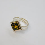 Sterling Silver Baltic Amber Adjustable Band Dress Ring Vintage c1970 Size M