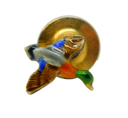 9ct Yellow Gold & Enamel Flying Duck Lapel Pin Vintage c1970 Shooting Interest