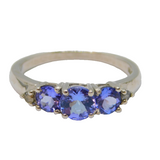 Sterling Silver 3 Stone Tanzanite & Diamond Dress Ring Vintage c1970 Size O 1/2