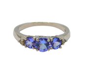 Sterling Silver 3 Stone Tanzanite & Diamond Dress Ring Vintage c1970 Size O 1/2