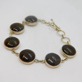 Sterling Silver Dark Brown Jasper Linked Discs T Bar Bracelet Modern c1990's
