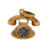 9ct Yellow Gold & Enamel Dial-Up Telephone Charm Pendant Vintage c1970s