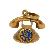 9ct Yellow Gold & Enamel Dial-Up Telephone Charm Pendant Vintage c1970s