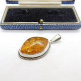 Eastern Sterling Silver & Baltic Amber Inlayed Drop Pendant Vintage c1960