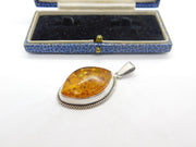 Eastern Sterling Silver & Baltic Amber Inlayed Drop Pendant Vintage c1960