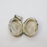 Sterling Silver Patterned Small Oval Locket Charm Pendant Vintage c1970