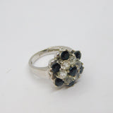 Sterling Silver White & Blue Sapphire Cluster Ring Vintage c1970 Size N 1/2