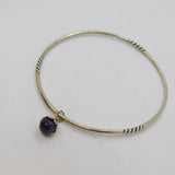 Sterling Silver Amethyst Charm Patterned Bangle Bracelet Contemporary c2010