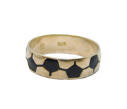 Sterling Silver Black Enamel Honeycomb Style Band Ring Vintage c1970 Size S 1/2