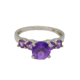 Sterling Silver 5 Amethyst Dress Band Ring Contemporary c2000 Size T 1/2